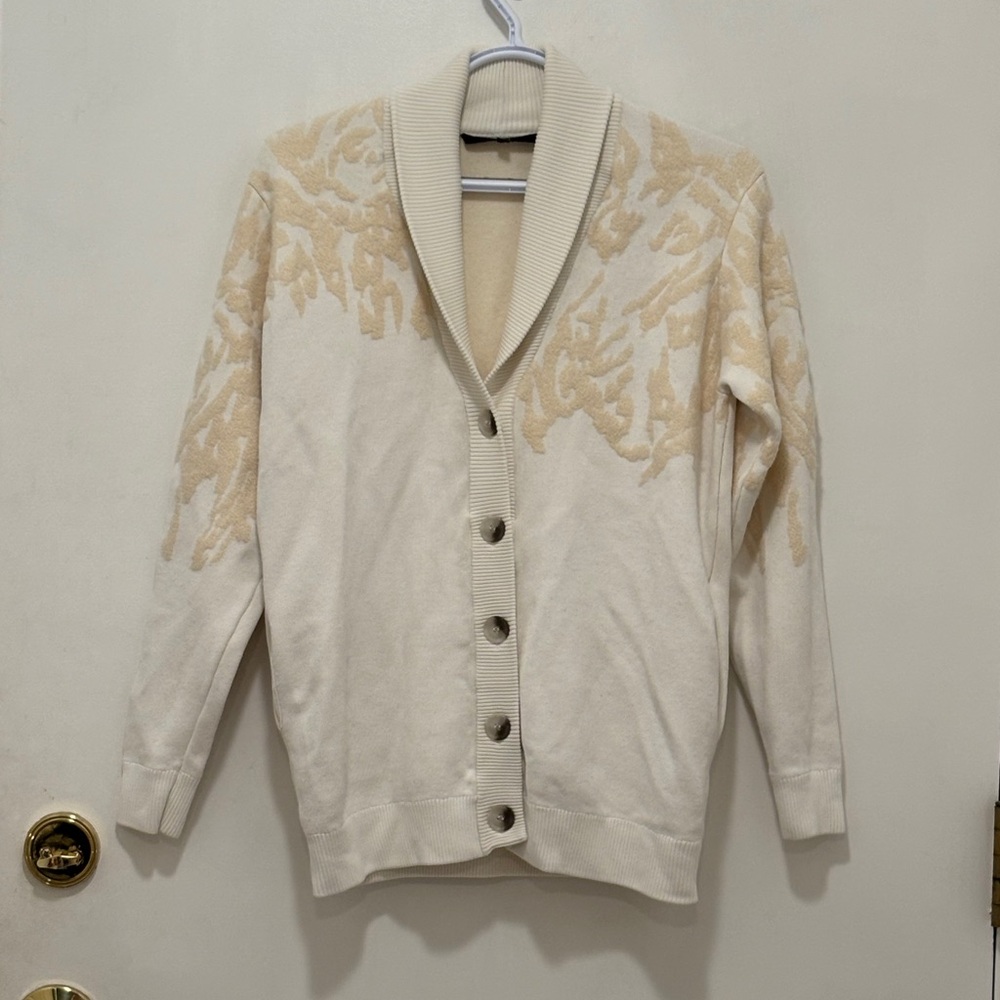 Women's Tibi Cream Grandfather Collar Button-Up Sweater Cardigan